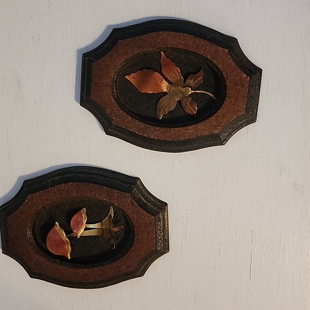 Pair Of Vintage-Inspired Wall Plaques with Copper Accents